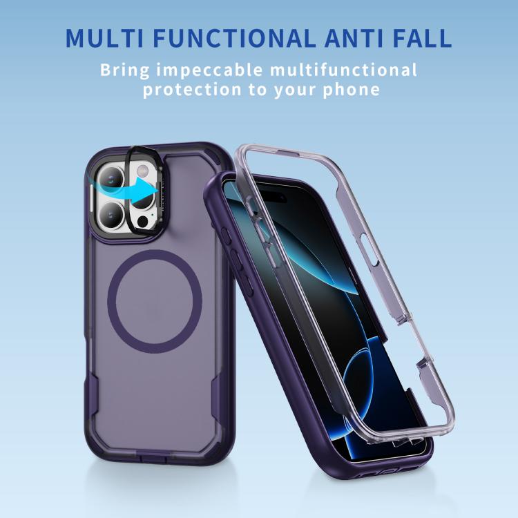 For iPhone 16 Pro Defend 3 in 1 Rugged MagSafe Magnetic Holder Phone Case