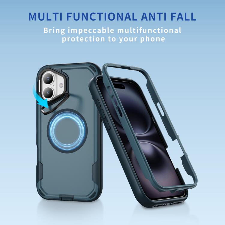 For iPhone 16 Plus Defend 3 in 1 Rugged MagSafe Magnetic Holder Phone Case