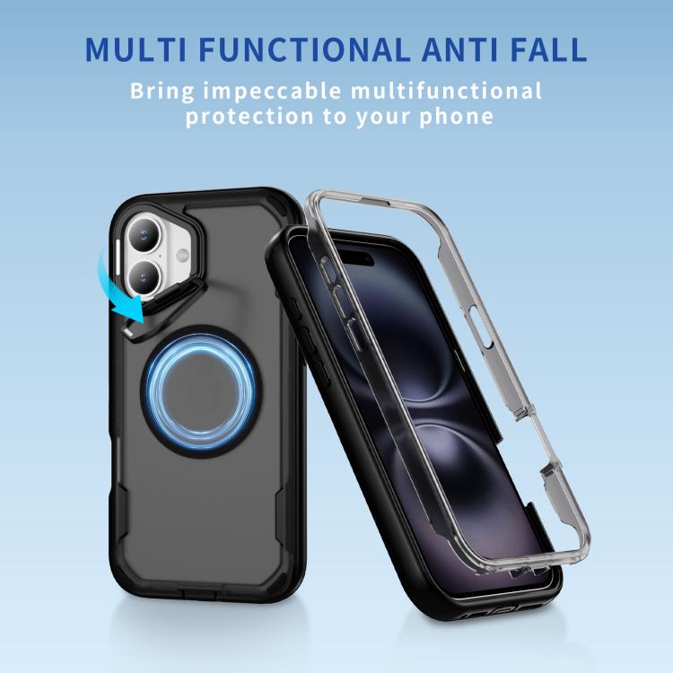 For iPhone 16 Plus Defend 3 in 1 Rugged MagSafe Magnetic Holder Phone Case