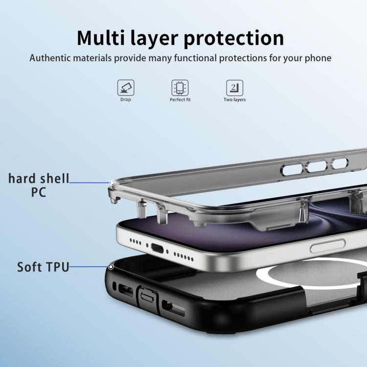 For iPhone 16 Plus Defend 3 in 1 Rugged MagSafe Magnetic Holder Phone Case