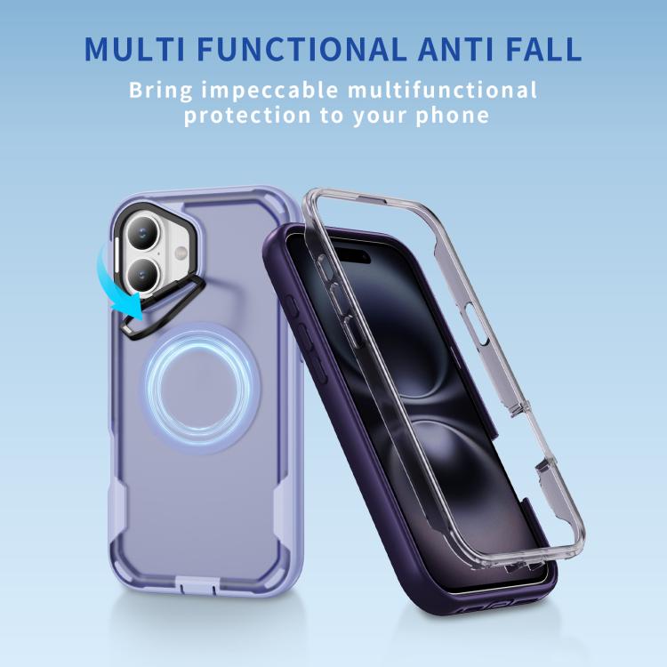 For iPhone 16 Plus Defend 3 in 1 Rugged MagSafe Magnetic Holder Phone Case