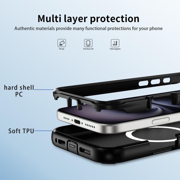 For iPhone 16 Defend 3 in 1 Rugged MagSafe Magnetic Holder Phone Case