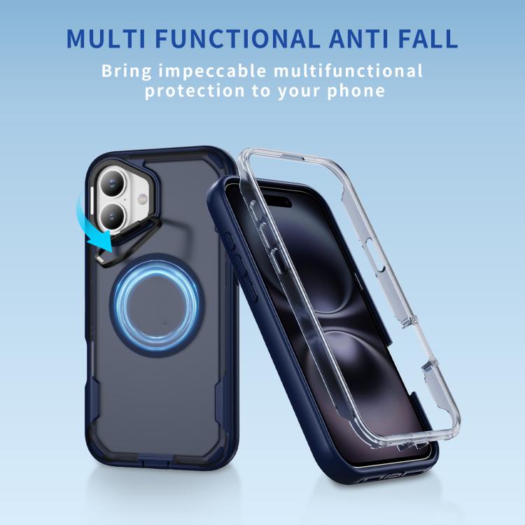 For iPhone 16 Defend 3 in 1 Rugged MagSafe Magnetic Holder Phone Case