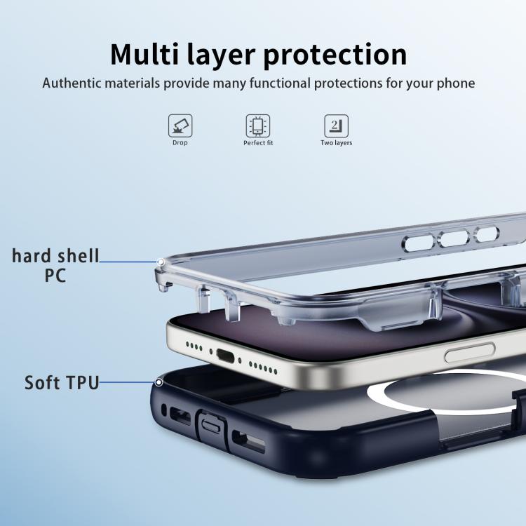 For iPhone 16 Defend 3 in 1 Rugged MagSafe Magnetic Holder Phone Case