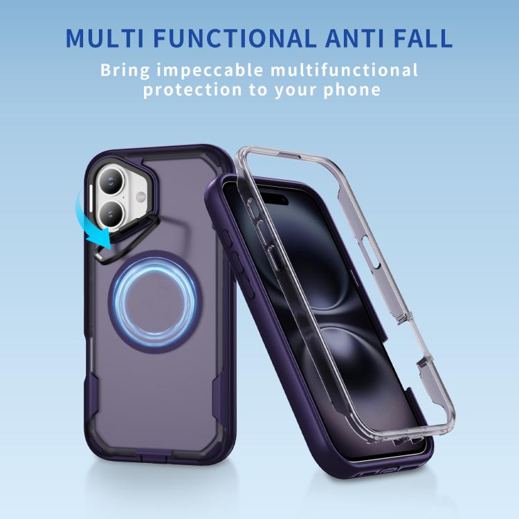 For iPhone 16 Defend 3 in 1 Rugged MagSafe Magnetic Holder Phone Case