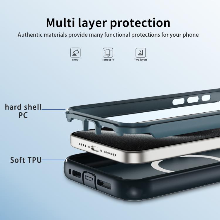 For iPhone 15 Pro Max Defend 3 in 1 Rugged MagSafe Magnetic Holder Phone Case