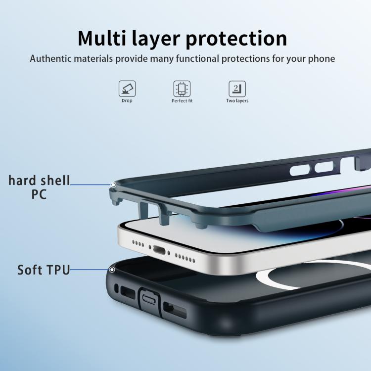 For iPhone 14 Pro Defend 3 in 1 Rugged MagSafe Magnetic Holder Phone Case
