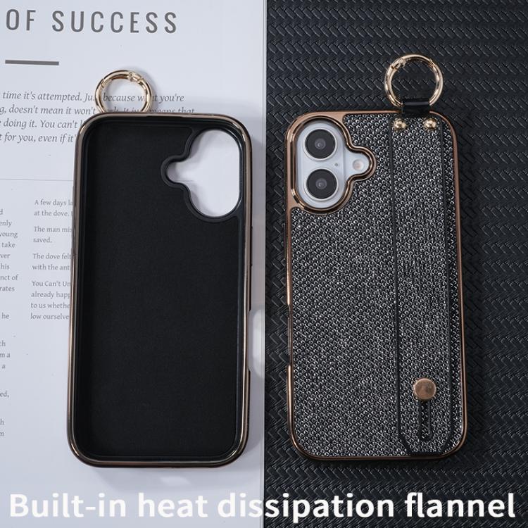 For iPhone 16 Plus Electroplating Loose Powder Wristband Holder Phone Case