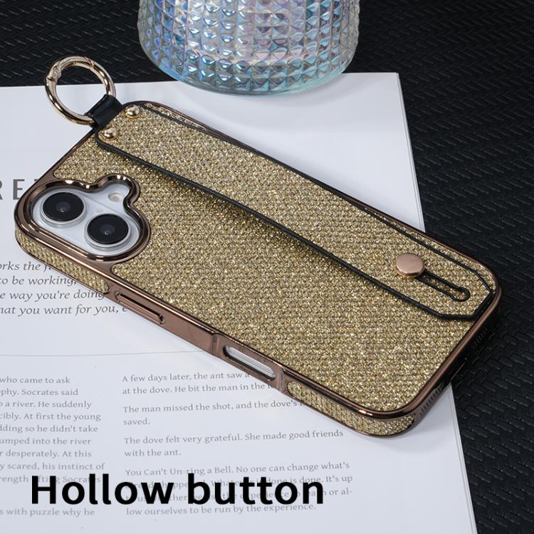 For iPhone 16 Electroplating Loose Powder Wristband Holder Phone Case