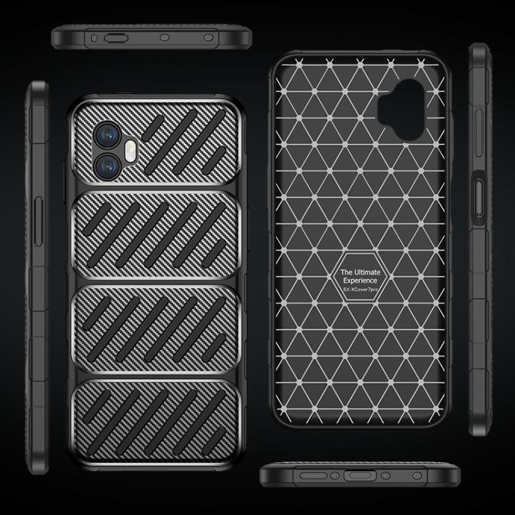 For Samsung Galaxy XCover7 Pro Carbon Fiber Texture Shockproof TPU Phone Case - Black