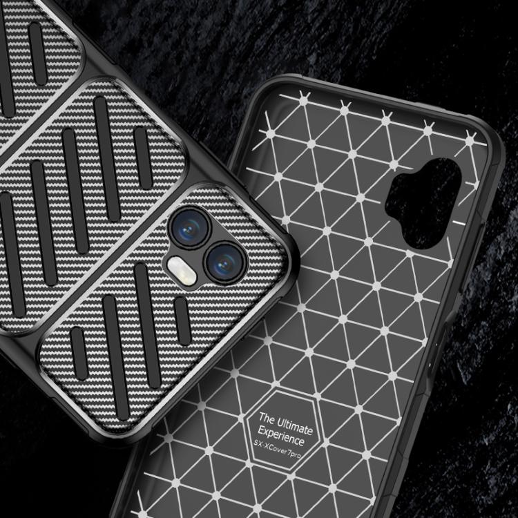 For Samsung Galaxy XCover7 Pro Carbon Fiber Texture Shockproof TPU Phone Case - Black