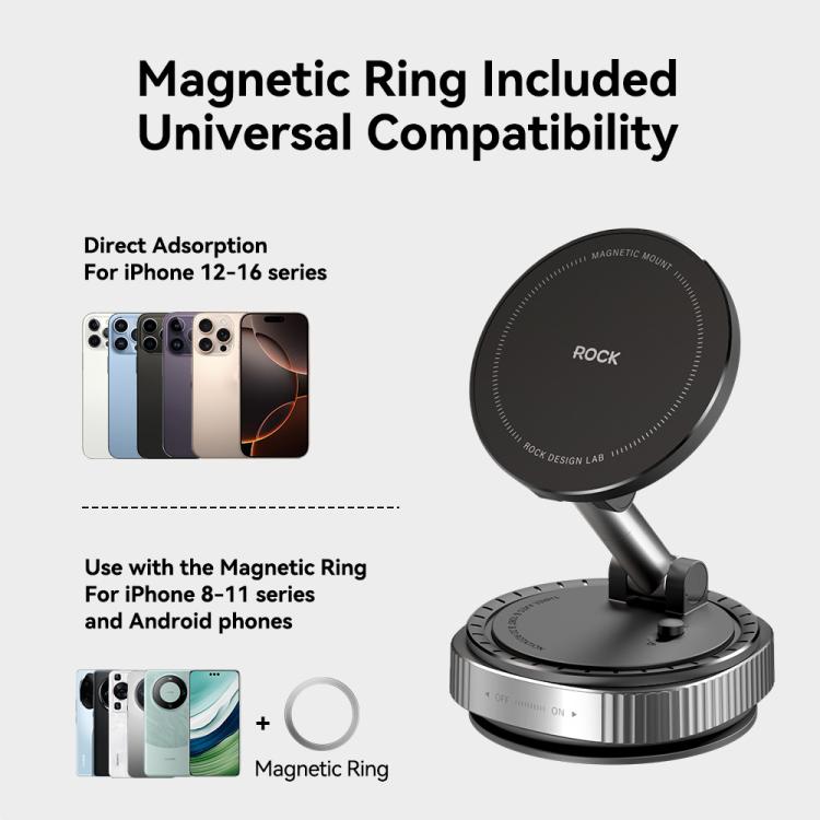 ROCK Q16 RPH1016 Car Electric Vacuum Suction Cup Magnetic Phone Holder - Black