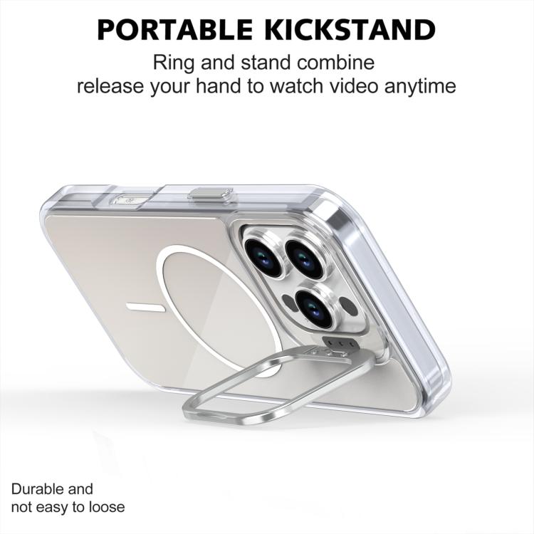 For iPhone 16 Pro Gradient Discolor Lens Kickstand Magsafe Phone Case