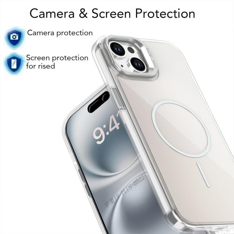 For iPhone 15 Plus Gradient Discolor Lens Kickstand Magsafe Phone Case