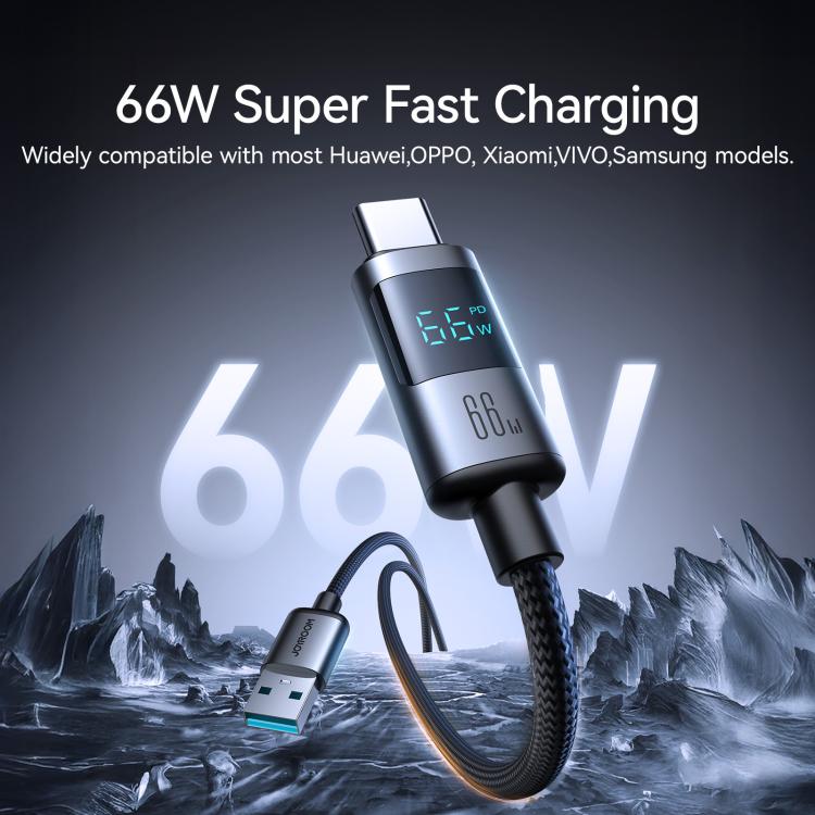 JOYROOM S-A16 Pro Prism Series 66W Digital Display USB to Type-C Fast Charging Data Cable, Length: 1.2m - Black