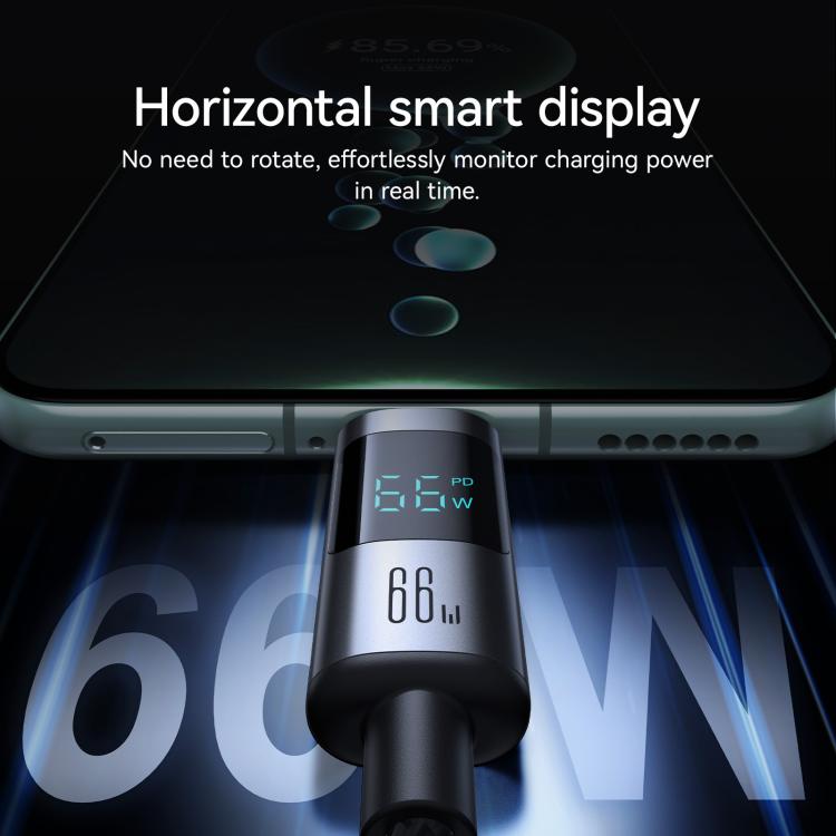 JOYROOM S-A16 Pro Prism Series 66W Digital Display USB to Type-C Fast Charging Data Cable, Length: 1.2m - Black