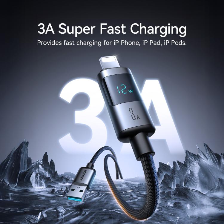 JOYROOM S-A16 Pro Prism Series 3A Digital Display USB to 8 Pin Fast Charging Data Cable, Length: 1.2m - Black