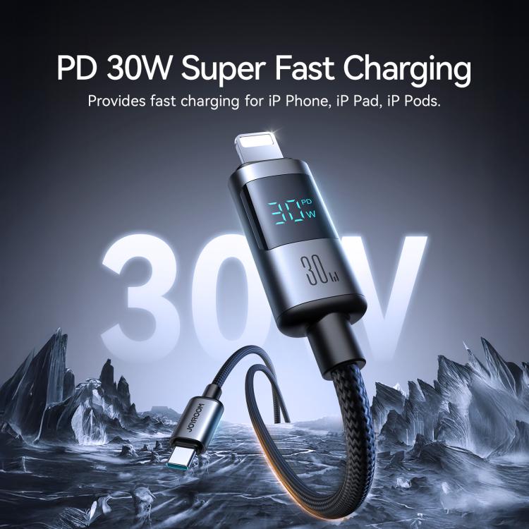 JOYROOM S-A16 Pro Prism Series 30W Digital Display Type-C to 8 Pin Fast Charging Data Cable, Length: 1.2m - Black