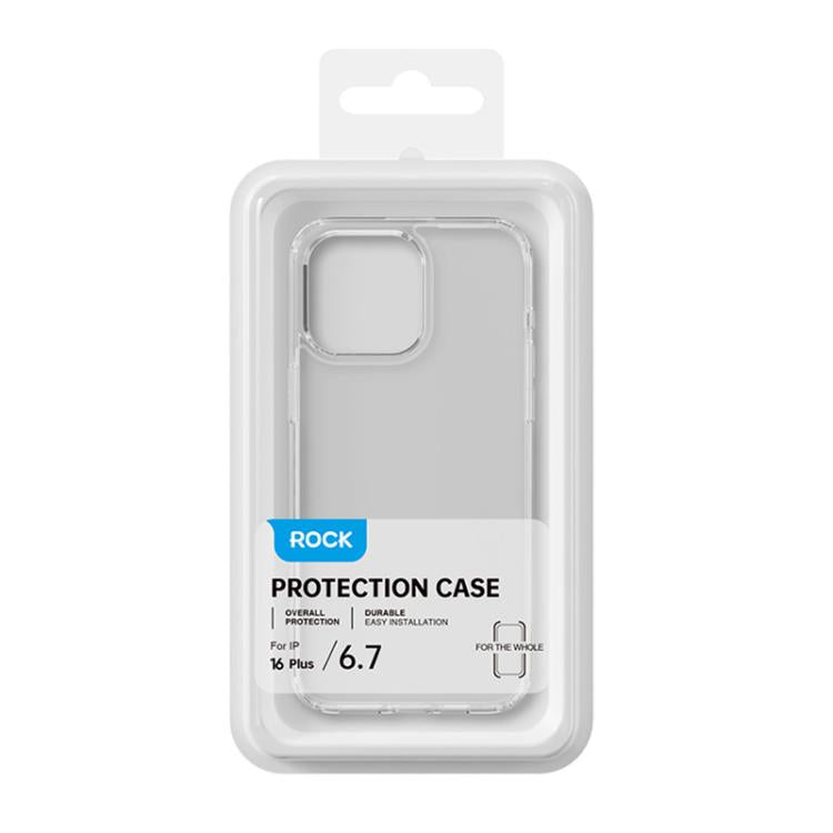 For iPhone 16 Plus ROCK Pure Series Clear PC Hybrid TPU Phone Case - Transparent