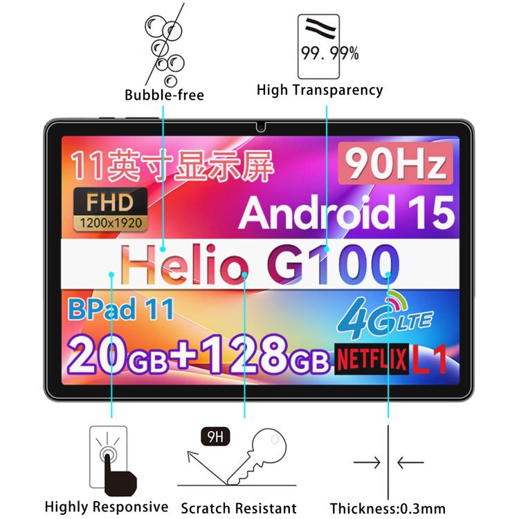 For BNCF Bpad 11 11 inch 9H 0.3mm Explosion-proof Tempered Glass Film
