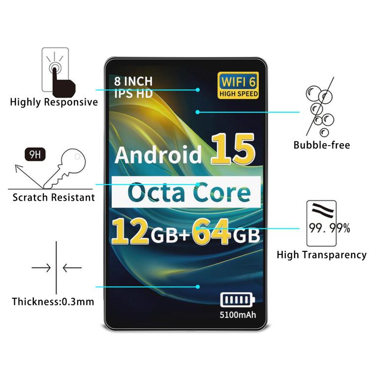 For Topsand CAM8 15 / Tablet 8 9H 0.3mm Explosion-proof Tempered Glass Film