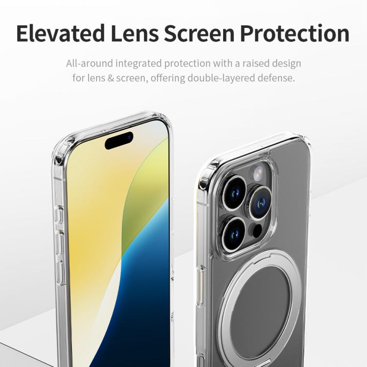 For iPhone 16 Pro Max ROCK JingDun Series Clear Rotating MagSafe Holder PC Hybrid TPU Phone Case - Transparent