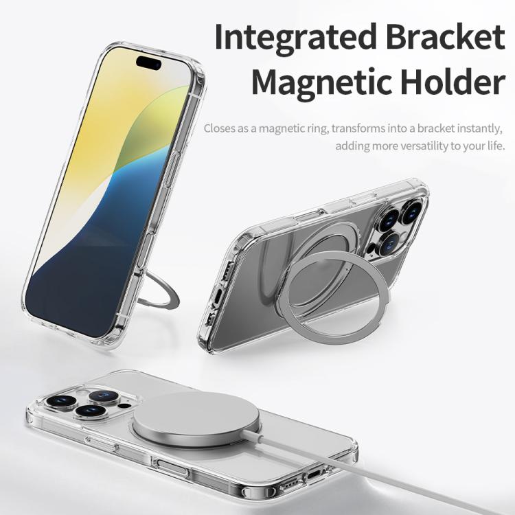 For iPhone 16 Pro Max ROCK JingDun Series Clear Rotating MagSafe Holder PC Hybrid TPU Phone Case - Transparent