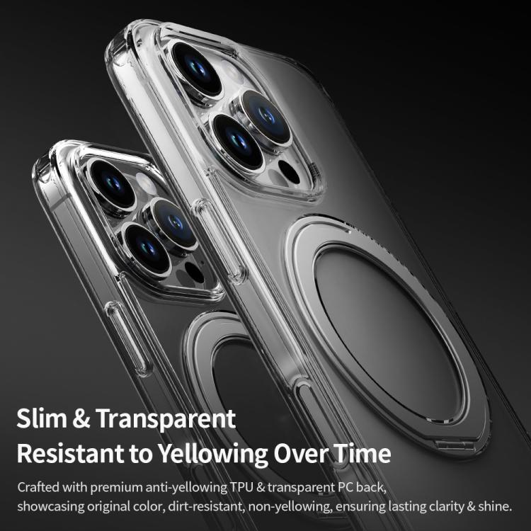 For iPhone 16 Pro Max ROCK JingDun Series Clear Rotating MagSafe Holder PC Hybrid TPU Phone Case - Transparent