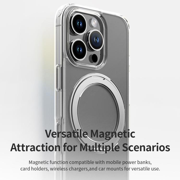 For iPhone 16 Pro Max ROCK JingDun Series Clear Rotating MagSafe Holder PC Hybrid TPU Phone Case - Transparent