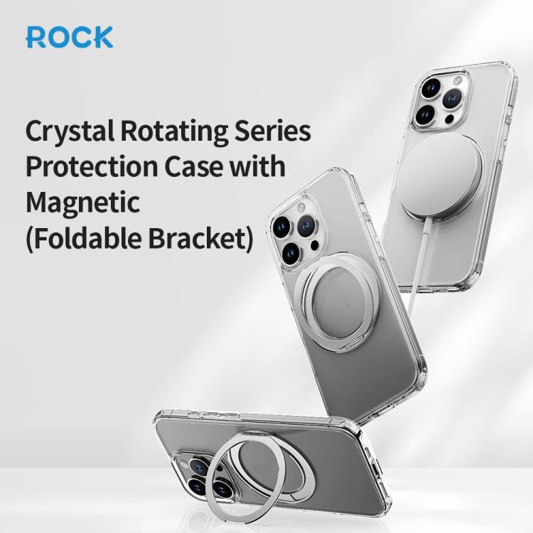For iPhone 16 Pro ROCK JingDun Series Clear Rotating MagSafe Holder PC Hybrid TPU Phone Case - Transparent
