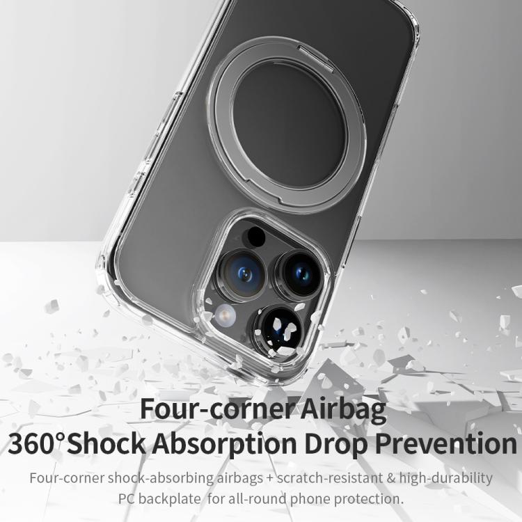 For iPhone 16 Pro ROCK JingDun Series Clear Rotating MagSafe Holder PC Hybrid TPU Phone Case - Transparent