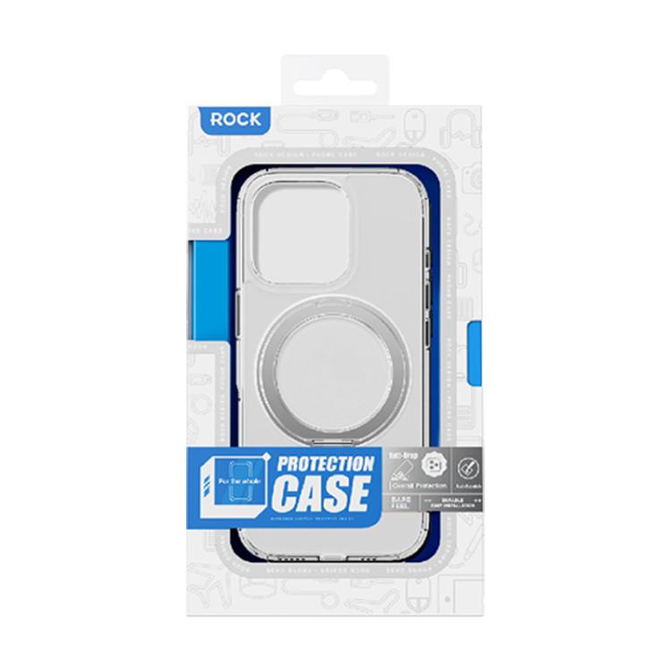 For iPhone 16 Pro ROCK JingDun Series Clear Rotating MagSafe Holder PC Hybrid TPU Phone Case - Transparent
