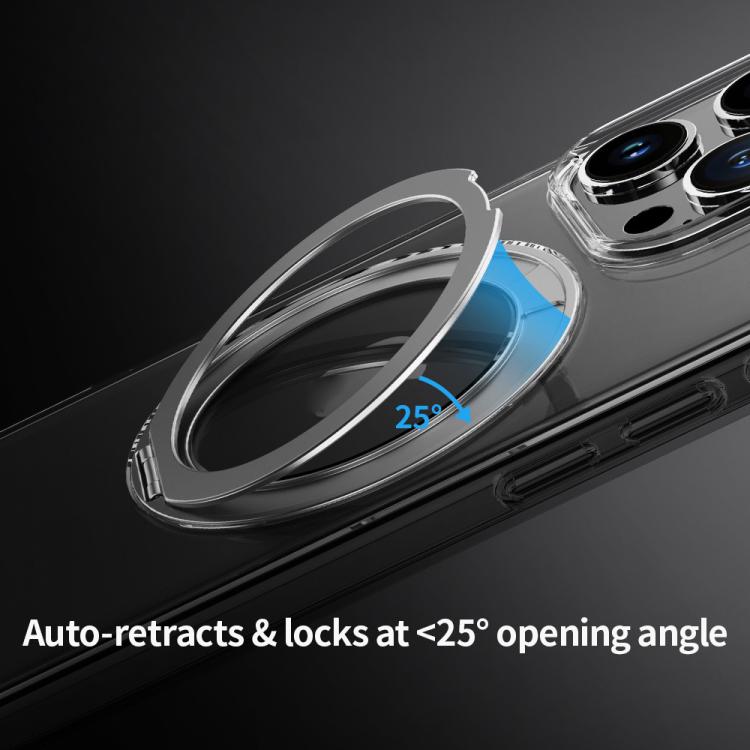 For iPhone 16 Pro ROCK JingDun Series Clear Rotating MagSafe Holder PC Hybrid TPU Phone Case - Transparent