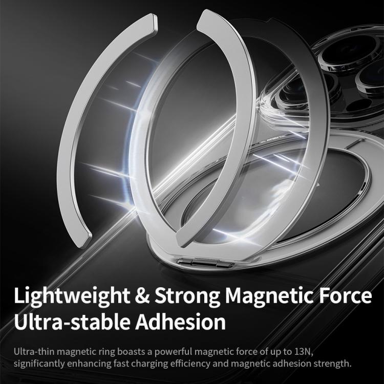 For iPhone 16 Pro ROCK JingDun Series Clear Rotating MagSafe Holder PC Hybrid TPU Phone Case - Transparent