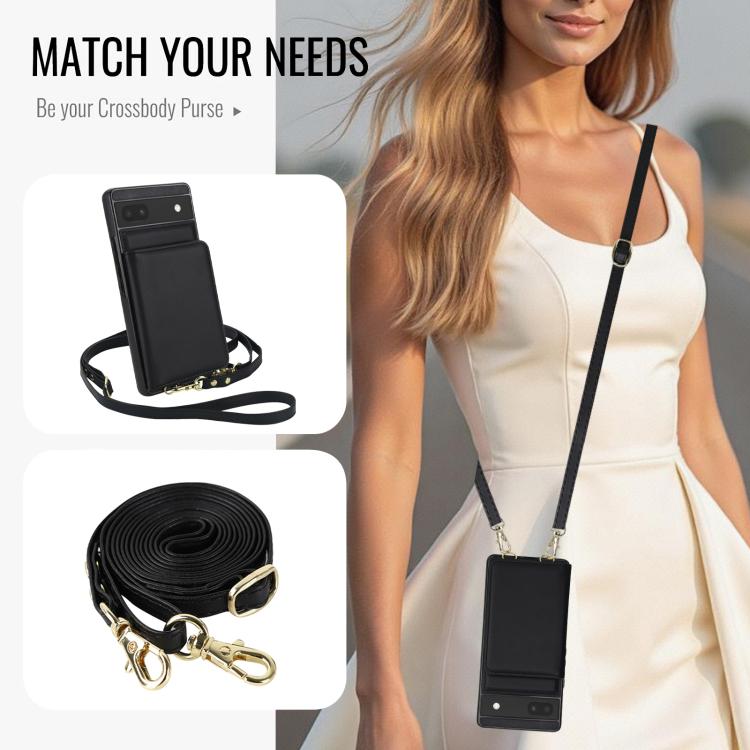 For Google Pixel 6a Crossbody Dual-buckle Wallet RFID Back Leather Phone Case