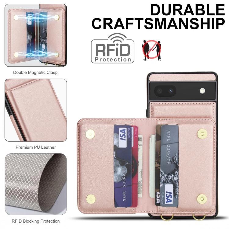 For Google Pixel 6a Crossbody Dual-buckle Wallet RFID Back Leather Phone Case