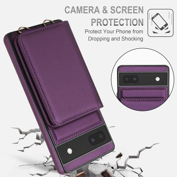 For Google Pixel 6a Crossbody Dual-buckle Wallet RFID Back Leather Phone Case
