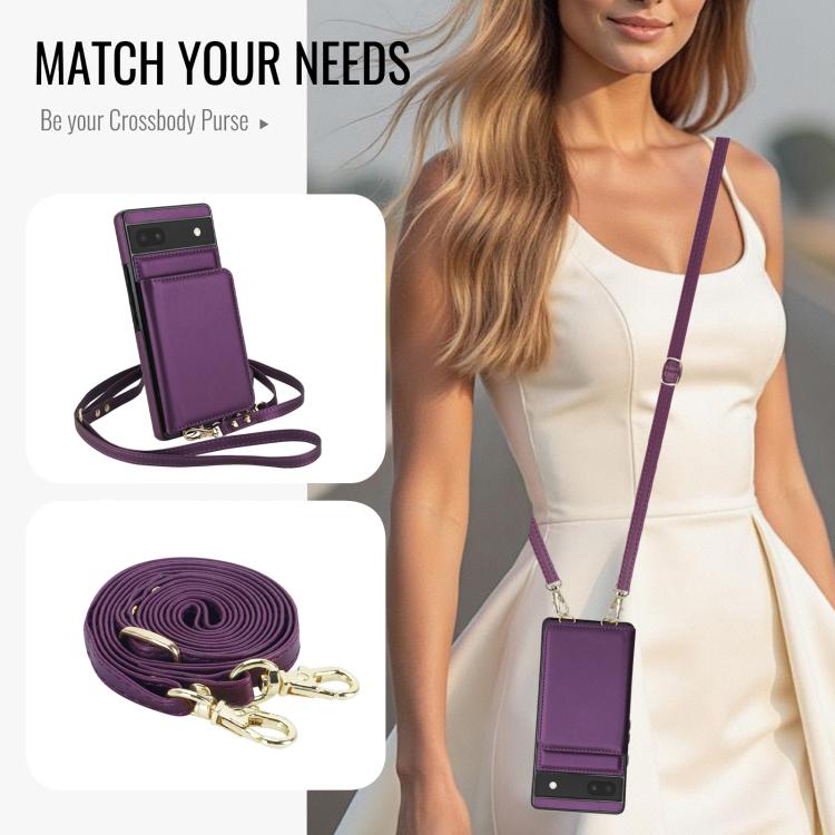 For Google Pixel 6a Crossbody Dual-buckle Wallet RFID Back Leather Phone Case