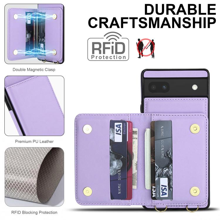 For Google Pixel 6a Crossbody Dual-buckle Wallet RFID Back Leather Phone Case