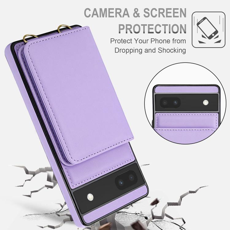 For Google Pixel 6a Crossbody Dual-buckle Wallet RFID Back Leather Phone Case