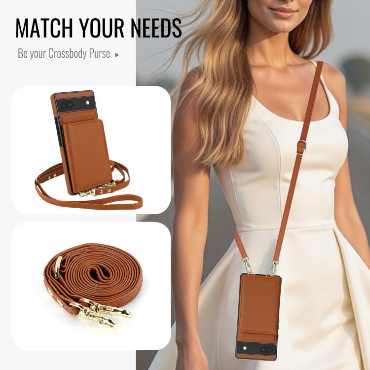 For Google Pixel 6a Crossbody Dual-buckle Wallet RFID Back Leather Phone Case