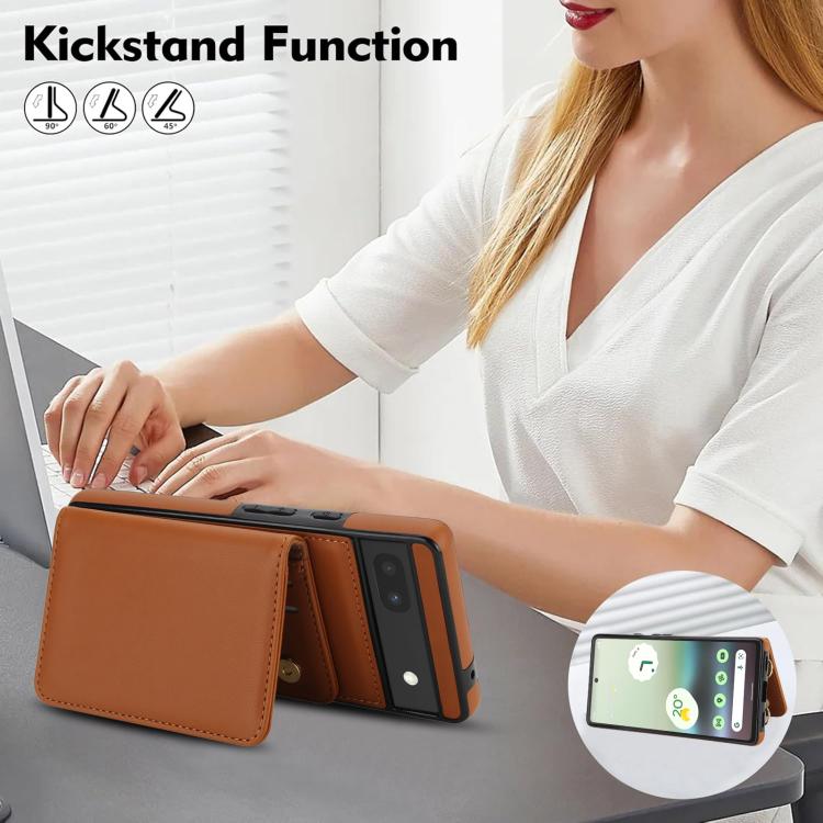 For Google Pixel 6a Crossbody Dual-buckle Wallet RFID Back Leather Phone Case