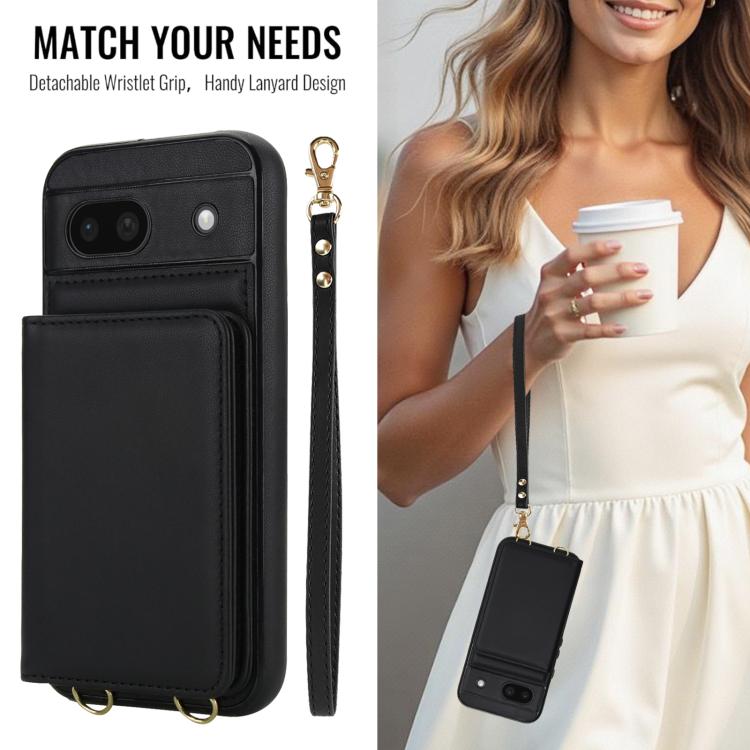 For Google Pixel 8a Crossbody Dual-buckle Wallet RFID Back Leather Phone Case