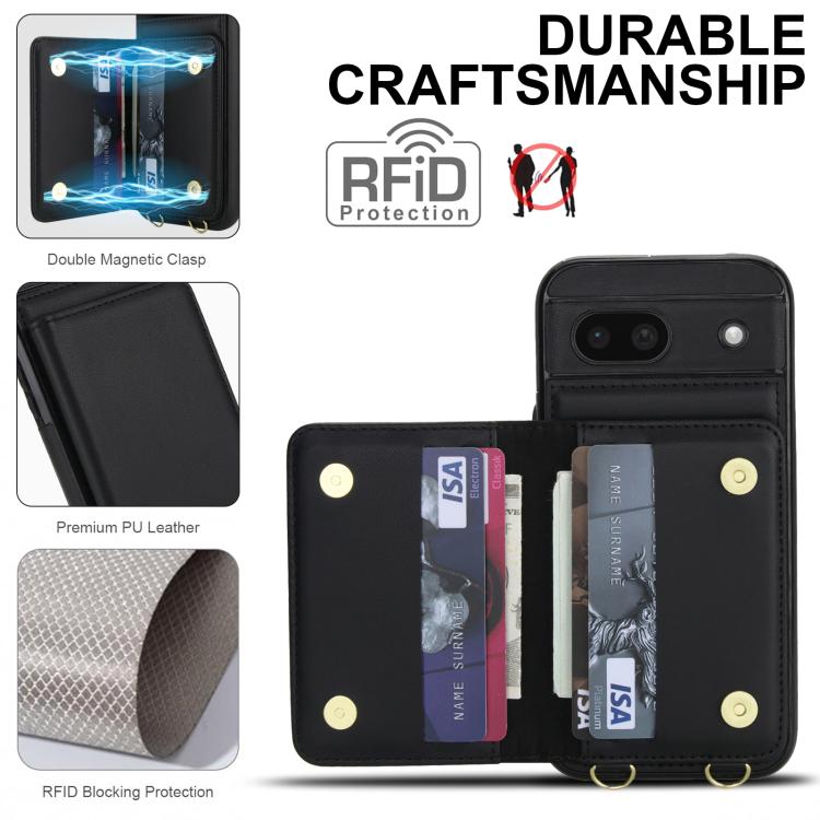 For Google Pixel 8a Crossbody Dual-buckle Wallet RFID Back Leather Phone Case