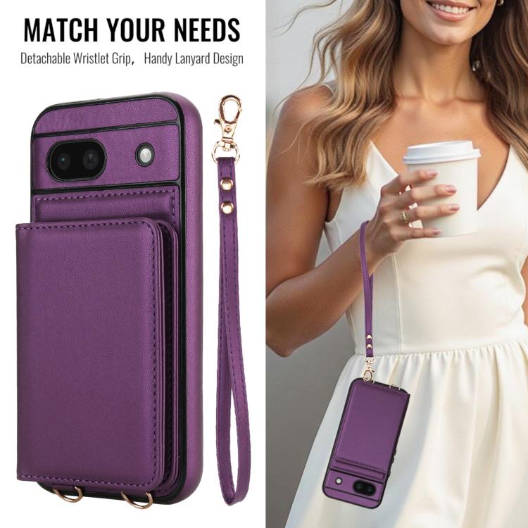 For Google Pixel 8a Crossbody Dual-buckle Wallet RFID Back Leather Phone Case
