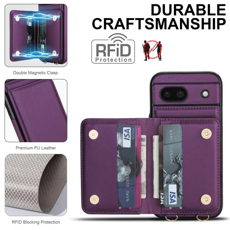 For Google Pixel 8a Crossbody Dual-buckle Wallet RFID Back Leather Phone Case
