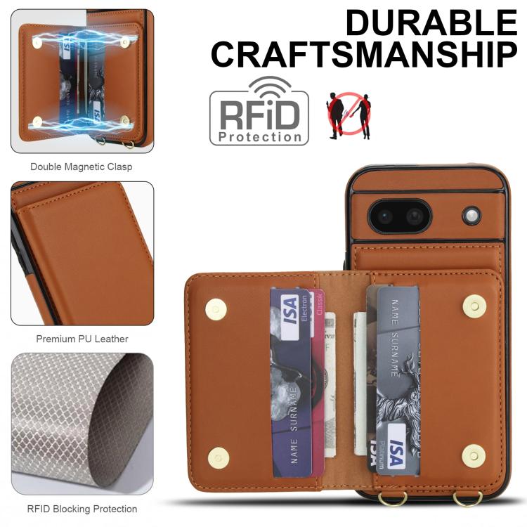 For Google Pixel 8a Crossbody Dual-buckle Wallet RFID Back Leather Phone Case