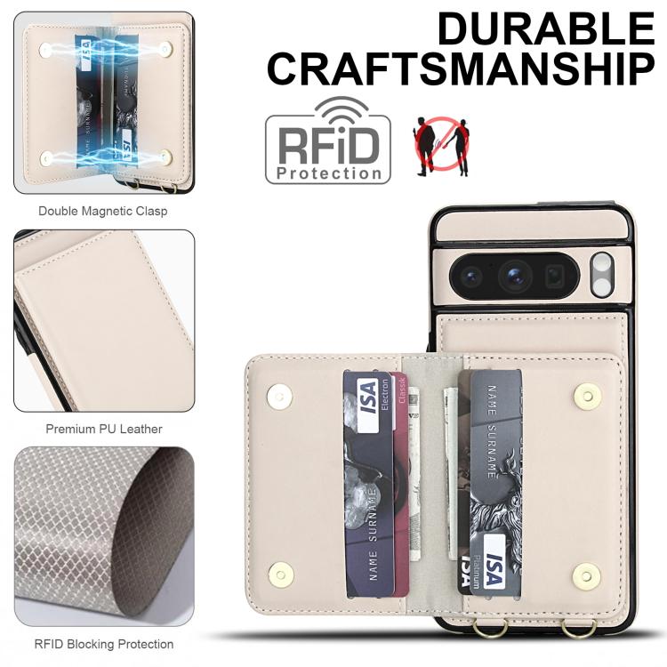 For Google Pixel 8 Pro Crossbody Dual-buckle Wallet RFID Back Leather Phone Case