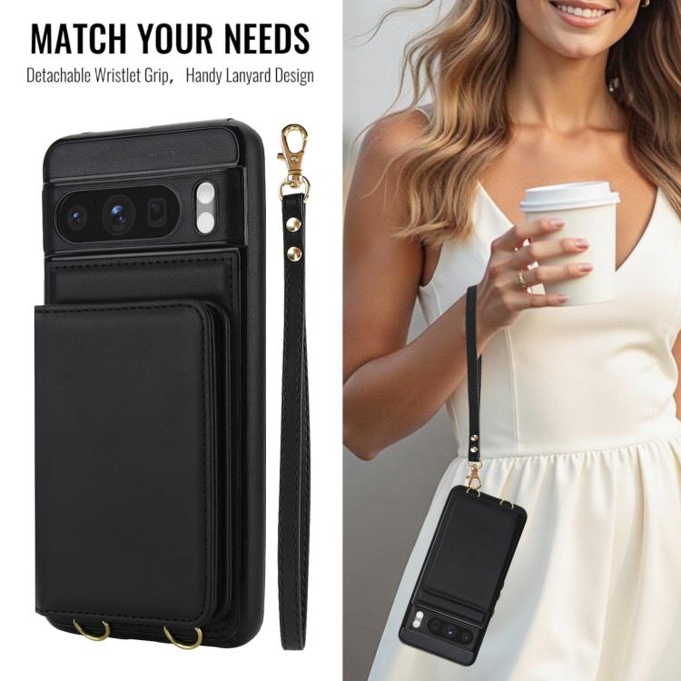 For Google Pixel 8 Pro Crossbody Dual-buckle Wallet RFID Back Leather Phone Case