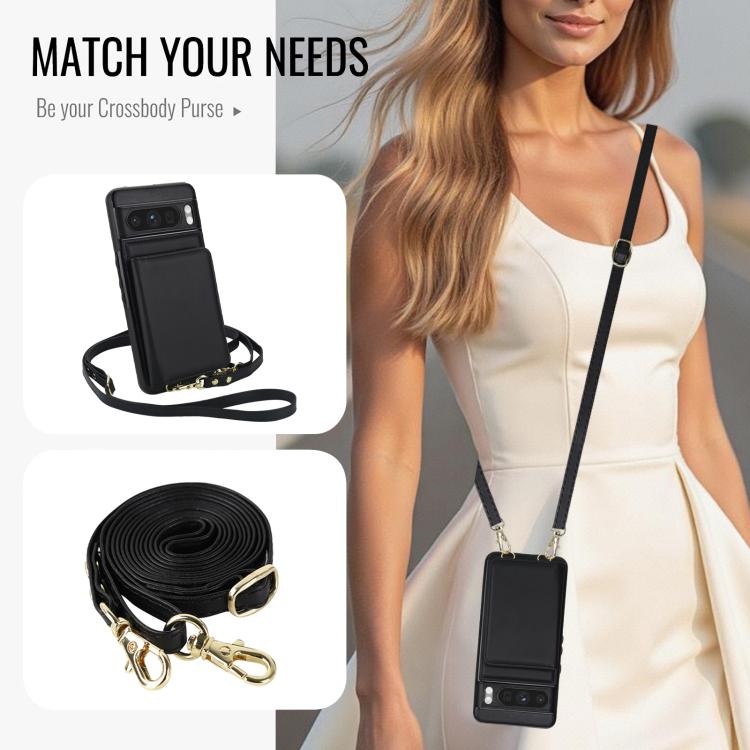 For Google Pixel 8 Pro Crossbody Dual-buckle Wallet RFID Back Leather Phone Case